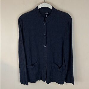 Eileen Fischer Navy Linen Blend Italian Fabric Lightweight Jacket Size M